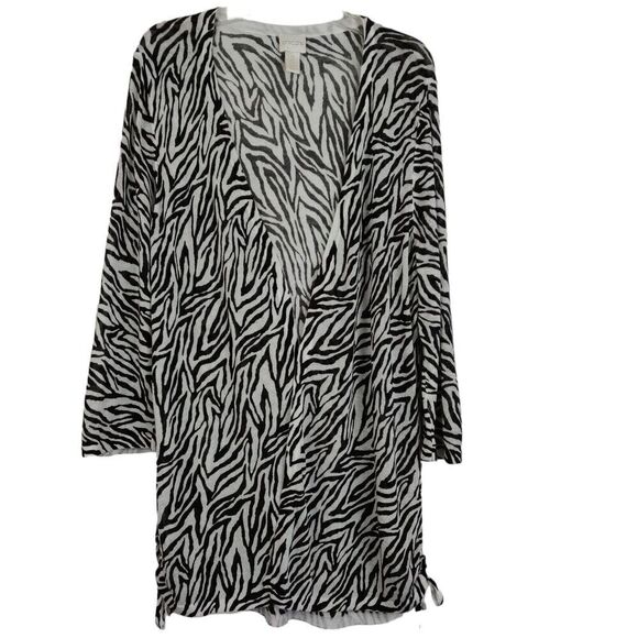 Chico's Animal Print Side Ruched Cardigan Size Large / 2 Open Front Stretch - Picture 2 of 9